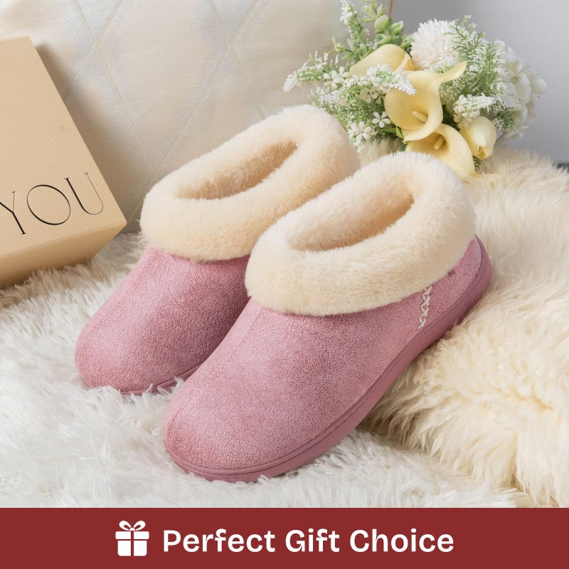 EverFoams Women's Microsuede Cozy Memory Foam Winter Slippers with Fuzzy Faux Fur Collar and Indoor Outdoor Rubber Sole (Pink, Size 11-12 M US) - Image 3